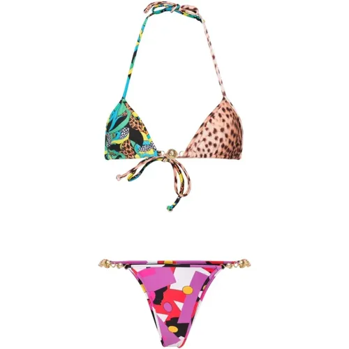 MultiColour Jungle Print Halterneck Bikini Set , Damen, Größe: L - Reina Olga - Modalova