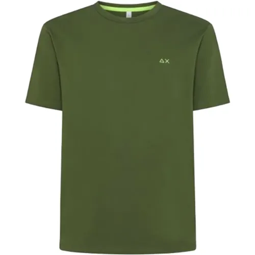 Einfarbiges Grünes T-Shirt mit Kurzen Ärmeln , Herren, Größe: XL - Sun68 - Modalova
