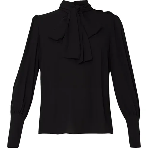 Elegante schwarze Bluse mit Puffärmeln und hohem Kragen - Liu Jo - Modalova