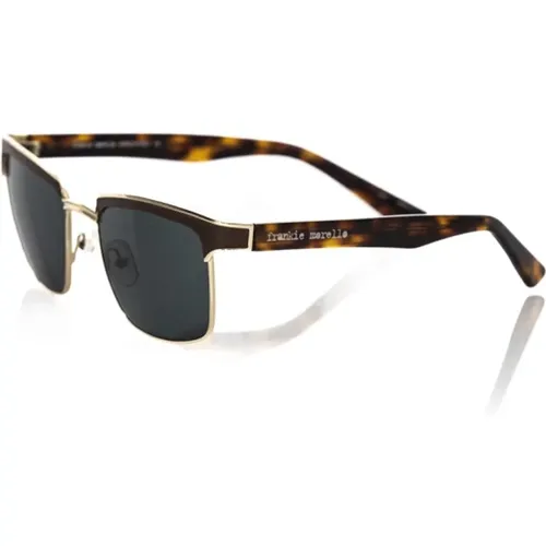 Clubmaster Sonnenbrille Braun Leder Blaue Linse , Herren, Größe: ONE Size - Frankie Morello - Modalova