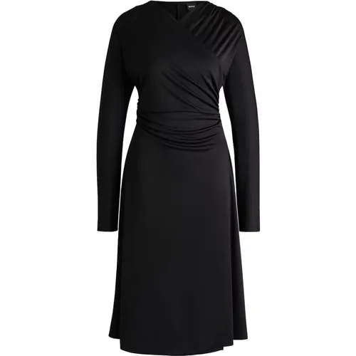 Elegant Jersey Dress with Ruched Shoulders , female, Sizes: XL, S, M, L - Hugo Boss - Modalova