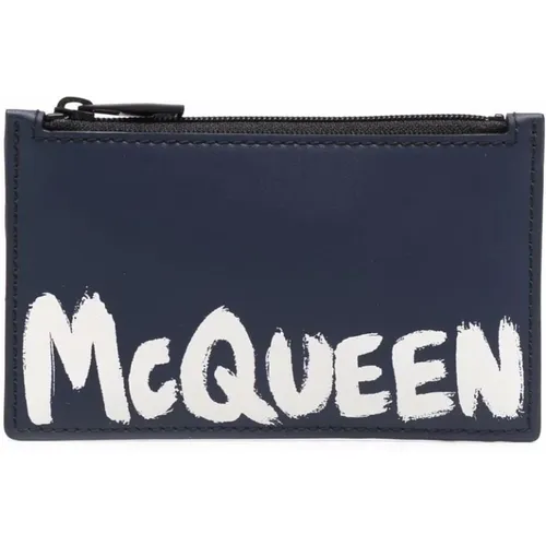 Navy Leather Card Wallet - Stylish and Durable , male, Sizes: ONE SIZE - alexander mcqueen - Modalova