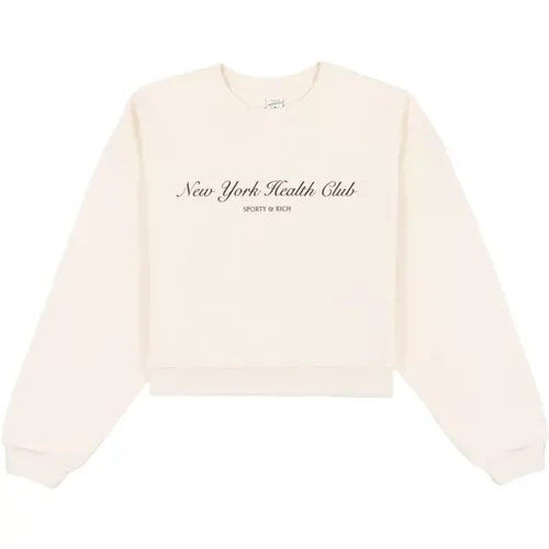 Cream Cropped Crewneck Sweatshirt , female, Sizes: S - Sporty & Rich - Modalova