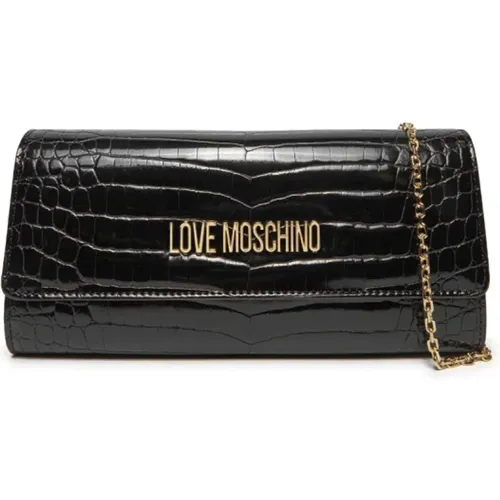 Elegant Shiny Croco Clutch Bag , female, Sizes: ONE SIZE - Love Moschino - Modalova