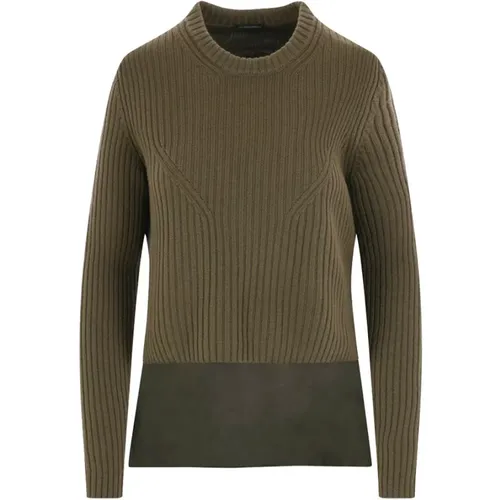 Ribbed Wool Sweater with Twill Panel , female, Sizes: L, M, S - Ann Demeulemeester - Modalova