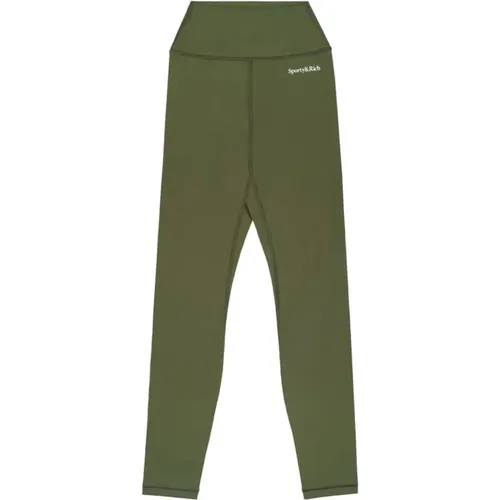 High-Waist Logo Legging in Moos/Weiß , Damen, Größe: L - Sporty & Rich - Modalova