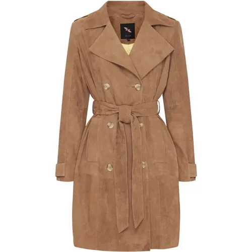 Klassischer Trenchcoat Suede Skind Kamel , Damen, Größe: S - BTFCPH - Modalova