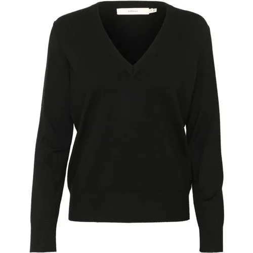 Schwarzer V-Ausschnitt Strickpullover , Damen, Größe: XS - InWear - Modalova