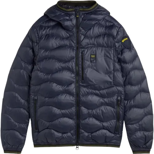 Steppjacke mit Kapuze und Logopatch , Herren, Größe: M - Blauer - Modalova