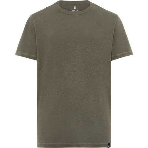 Ss Gemischtes Leinen Baumwoll Jersey T-Shirt,Gemischtes Leinen Baumwoll Jersey T-Shirt,Ss Mixed Linen Cotton Jersey T-Shirt - Boggi Milano - Modalova