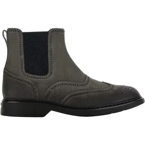 Grey Flat Shoes with Classic Style and Casual Flair , male, Sizes: 8 1/2 UK, 10 UK, 9 1/2 UK - Hogan - Modalova