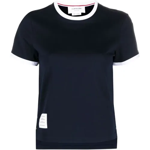 Blaue T-Shirts und Polos mit Signatur 4-Bar , Damen, Größe: XS - Thom Browne - Modalova