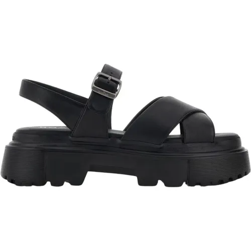 Schwarze Sandalen mit Überkreuzten Bändern , Damen, Größe: 39 EU - Hogan - Modalova