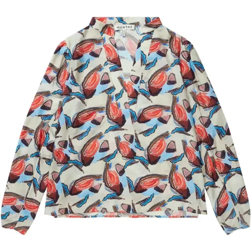 Abstract Print Top with Puffed Sleeves , female, Sizes: 2XL, 2XS, XL, S, L, M - Munthe - Modalova