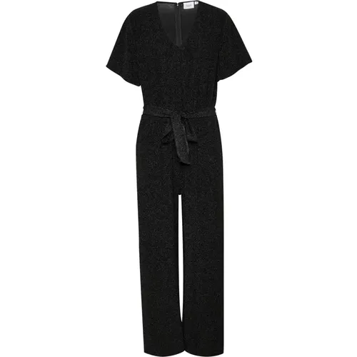 Schwarzer Glitzer Jumpsuit mit weiten Ärmeln , Damen, Größe: L - Saint Tropez - Modalova