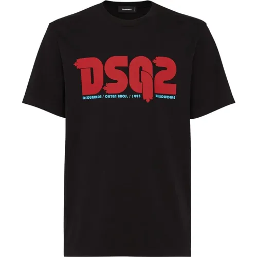 Schwarzes Regular Fit Tee Winterkollektion , Herren, Größe: L - Dsquared2 - Modalova