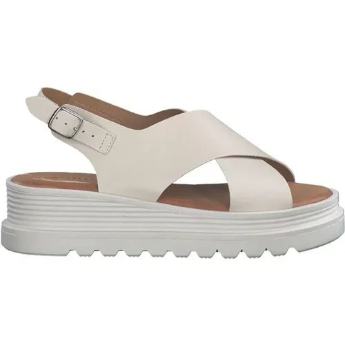 Leather Flat Sandals for Women , female, Sizes: 3 UK, 7 UK, 5 UK - tamaris - Modalova
