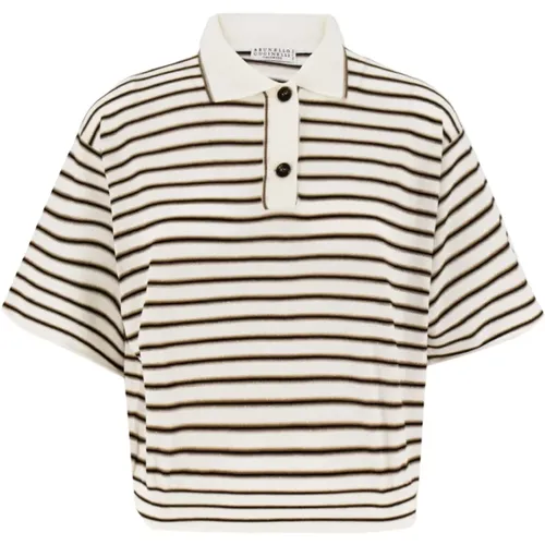 Striped Knit Polo Shirt for Women , female, Sizes: L, M, S - BRUNELLO CUCINELLI - Modalova