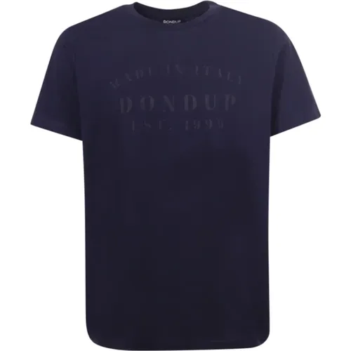 Blaues T-Shirt mit Rundhalsausschnitt und Logo - Dondup - Modalova