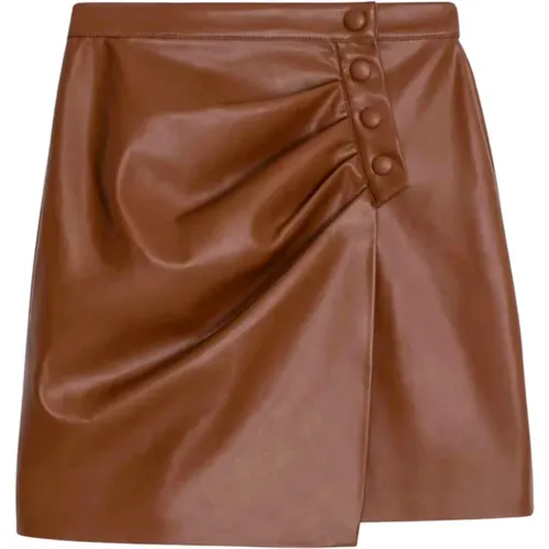 Chocolate Faux Leather Skirt with Front Cross , female, Sizes: M - Suncoo - Modalova