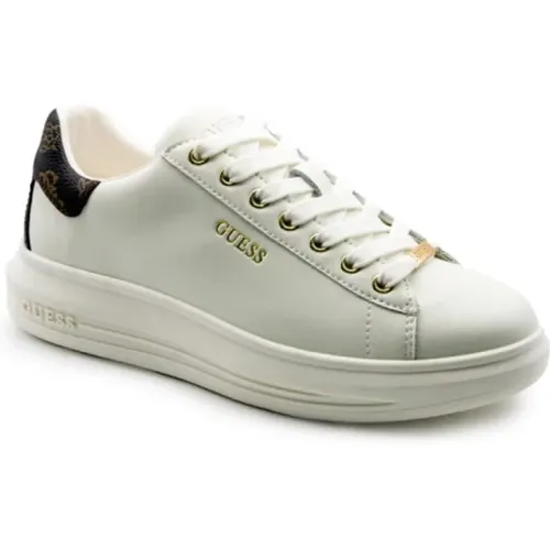 Weiße und braune Ledersneaker , Damen, Größe: 41 EU - Guess - Modalova