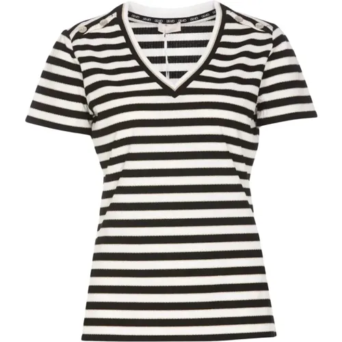 Ribbed Striped V-Neck T-shirt , female, Sizes: M - Liu Jo - Modalova