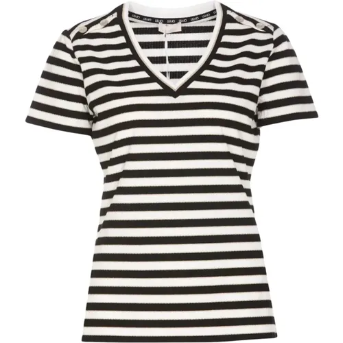 Ribbed Striped V-Neck T-shirt , female, Sizes: S, M, L - Liu Jo - Modalova