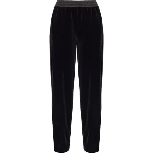 Schwarze Samt High-Waist Straight Leg Hose , Damen, Größe: S - Emporio Armani - Modalova