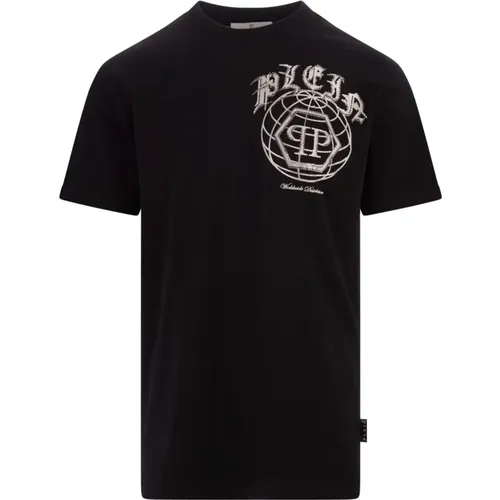 Schwarzes T-Shirt mit Kristallen im Weltweiten Thema , Herren, Größe: XL - Philipp Plein - Modalova