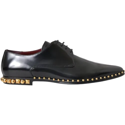 Leather Gold Studs Derby Shoes , male, Sizes: 9 UK - Dolce & Gabbana - Modalova