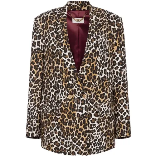 Animalier Braune Jacke - Elisabetta Franchi - Modalova