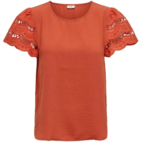 Orange besticktes Halbarm-T-Shirt - Jacqueline de Yong - Modalova