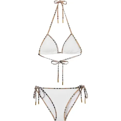 Weißes Halterneck-Bikini mit Check , Damen, Größe: S - Burberry - Modalova