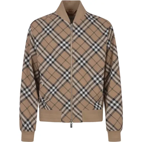 Check Print Harrington Wool-Blend Jacket , male, Sizes: M - Burberry - Modalova