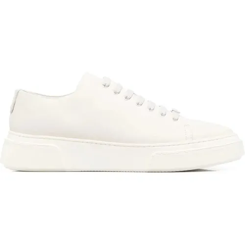 Weiße Ledersneaker Elegante Flache - Giorgio Armani - Modalova