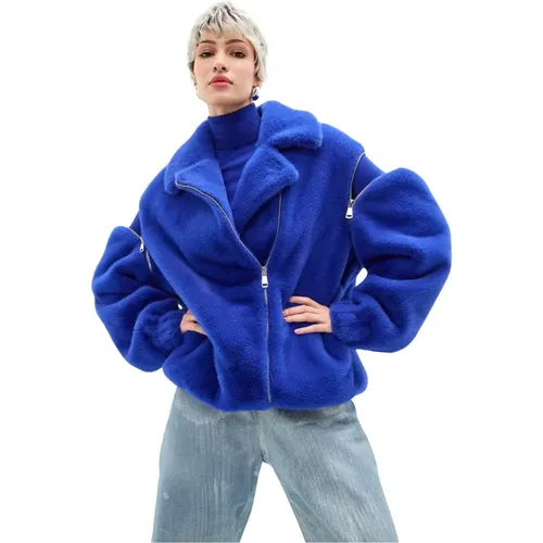 Blauer Faux Fur Coat Marilyn , Damen, Größe: L - Cesare Gaspari - Modalova