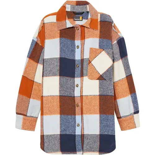 Orange Flanell Oversized Hemd , Damen, Größe: L - Timberland - Modalova