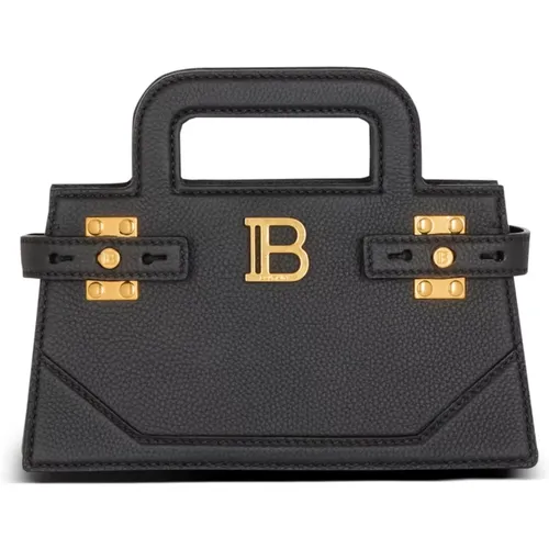 Kleine Tasche B-Buzz mit oberem Griff aus genarbtem Leder - Balmain - Modalova