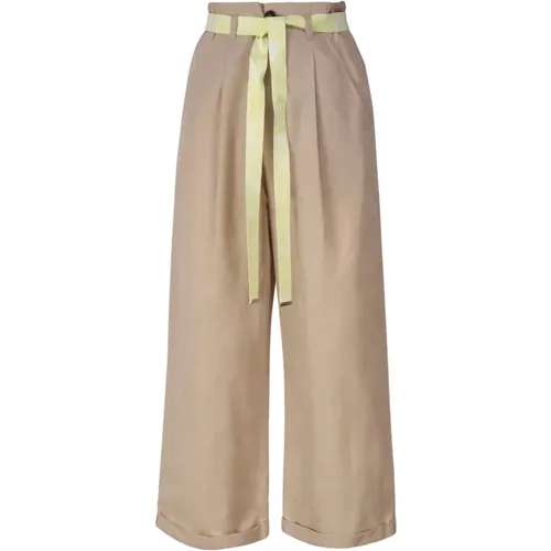 Cotton Linen Blend Trousers , female, Sizes: L - pinko - Modalova