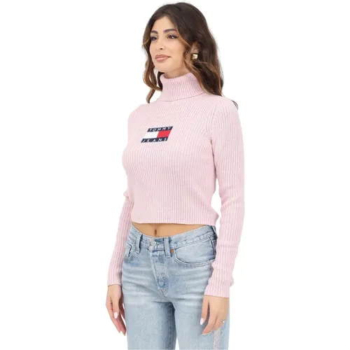 Rosa Rollkragenpullover , Damen, Größe: S - Tommy Jeans - Modalova