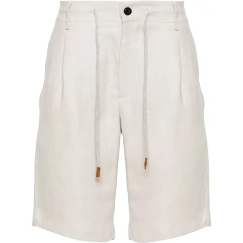 Drawstring linen bermuda shorts , male, Sizes: W34 - Eleventy - Modalova