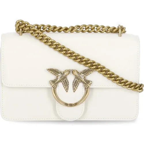 Ivory Leather Shoulder Bag Love Birds , female, Sizes: ONE SIZE - pinko - Modalova