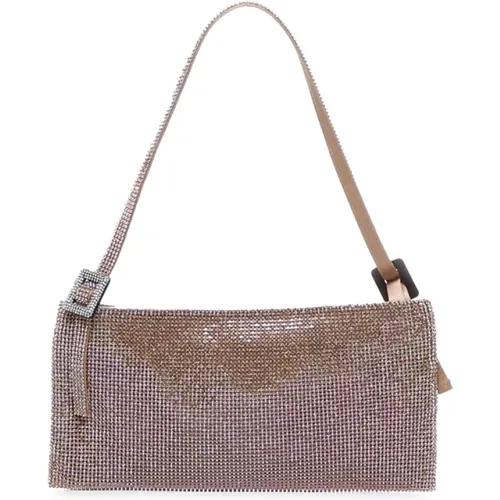 Golden Crystal Studded Mesh Bag , female, Sizes: ONE SIZE - Benedetta Bruzziches - Modalova