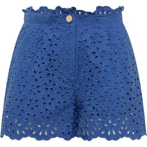 Embroidered High-Waisted Shorts with Ruffles , female, Sizes: 2XS - pinko - Modalova
