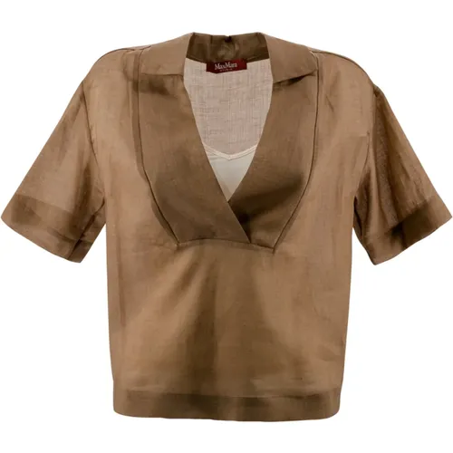 Ramié Gauze Polo Shirt , female, Sizes: XS - Max Mara Studio - Modalova