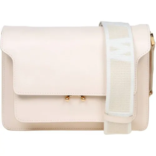 Cream Leather Shoulder Bag with Adjustable Strap , female, Sizes: ONE SIZE - Marni - Modalova