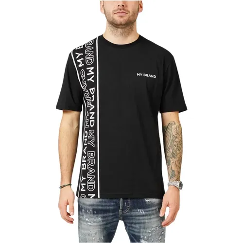Schwarzes Linien T-Shirt , Herren, Größe: L - My Brand - Modalova