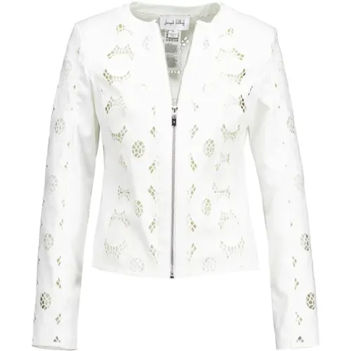 Elegant Offwhite Jacket with Sheer Lace Details , female, Sizes: S, L - Joseph Ribkoff - Modalova