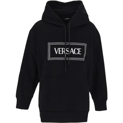 Schwarzer Logo Hoodie Versace - Versace - Modalova