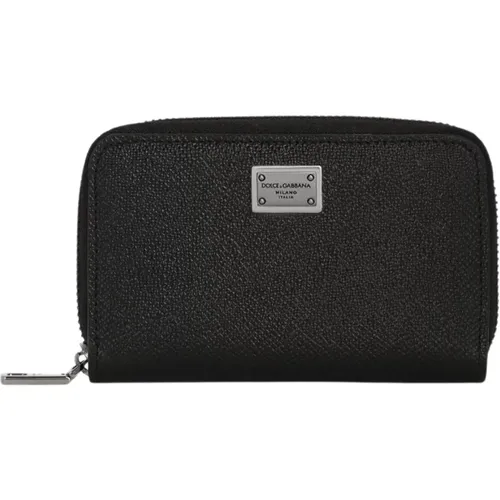 Schwarze Leder-Geldbörse mit Reißverschluss,Leder-Reißverschlussbrieftasche - Dolce & Gabbana - Modalova